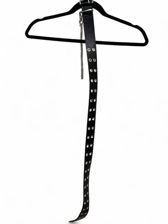 Accessories - Black Studded Leather Belt with Chain Accent - Women Accessories